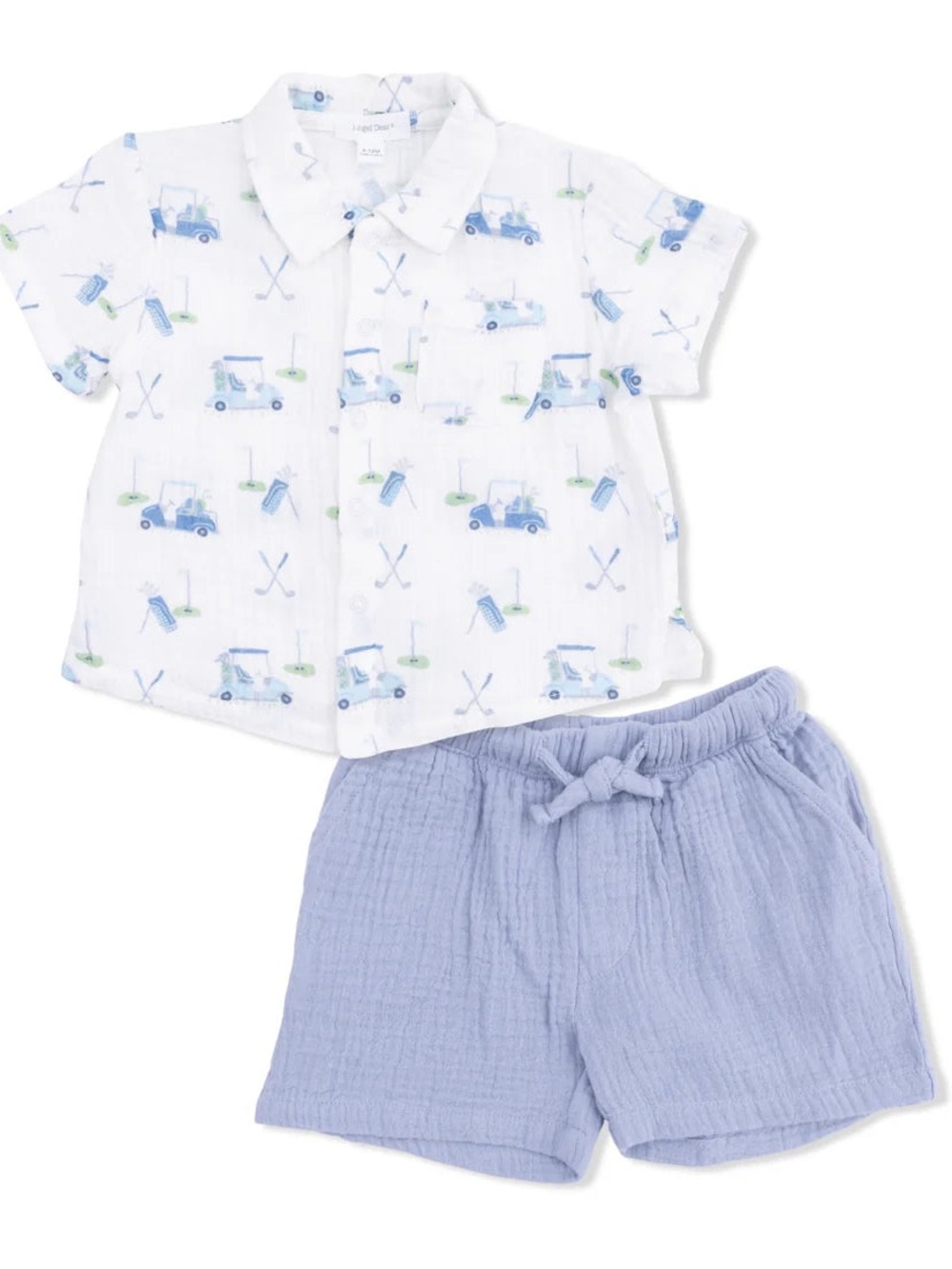 Angel Dear Baby Golf Carts Blue Polo Shirt Shorts Set 18-24 months 2T 3T 4T